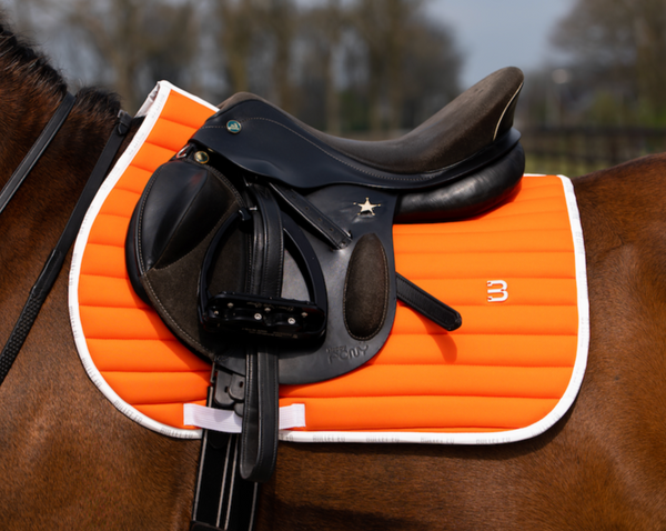 orange saddle pad pony jumping